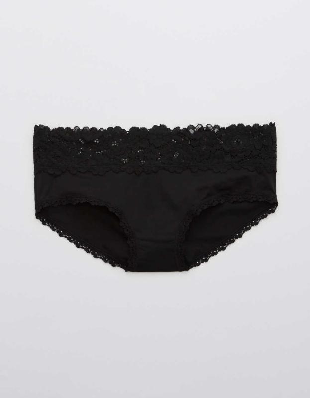 Aerie Bluegrass Lace Shine Boybrief Underwear - True Black, XS 