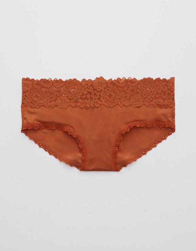 Aerie Bluegrass Lace Shine Boybrief Underwear - Jupiter Brown, XS 