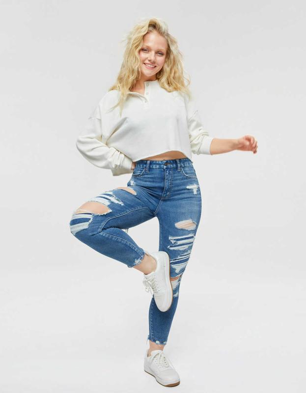 AE Ne(x)t Level Patched Curvy Super High-Waisted Jegging Crop - Indigo Waters, 10 