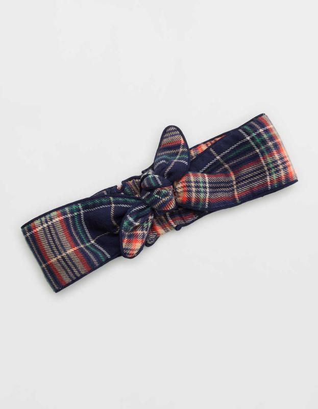 Aerie Flannel Bow Headband - Royal Navy, One Size 