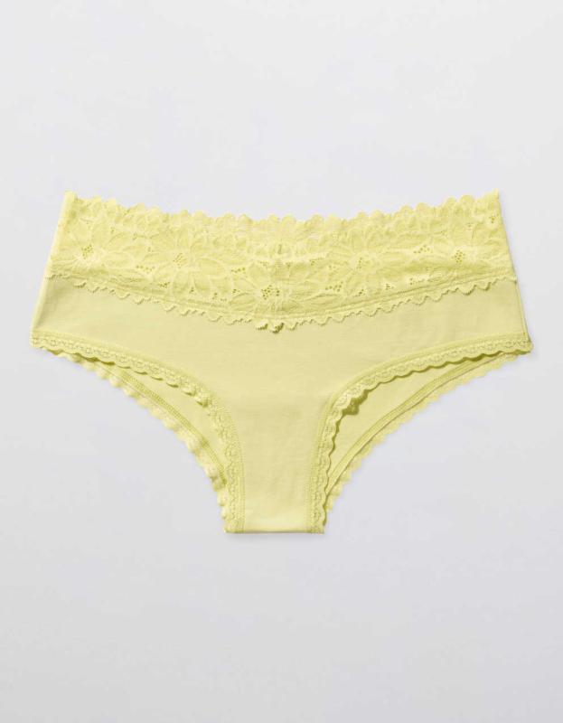 Aerie Cotton Sunkissed Lace Cheeky Underwear - Vibrant Mint, XS 