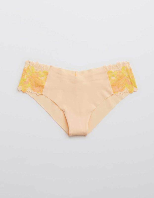 Aerie No Show Sunkissed Lace Cheeky Underwear - Iced Apricot, XS 