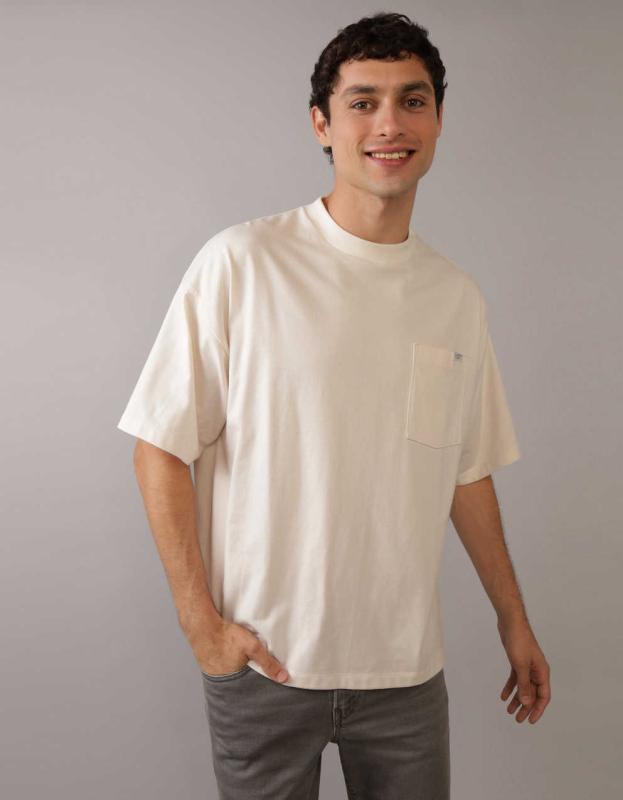 AE Heavyweight Oversized Pocket T-Shirt - Cream, XL 