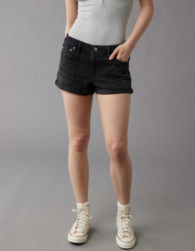 AE Dreamy Drape Stretch Denim Easy Shortie - Black, 0 