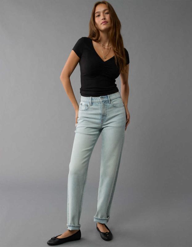 AE Soft & Sexy Cinch-Front T-Shirt - Black, XS 