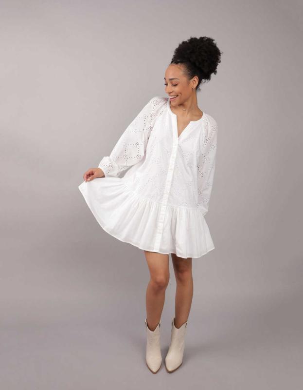 AE Drop Waist Shirt Mini Dress - White, S 