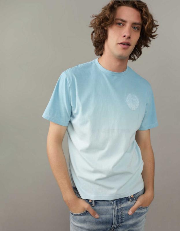 AE Dip Dye Logo Graphic T-Shirt - Light Blue, XL 