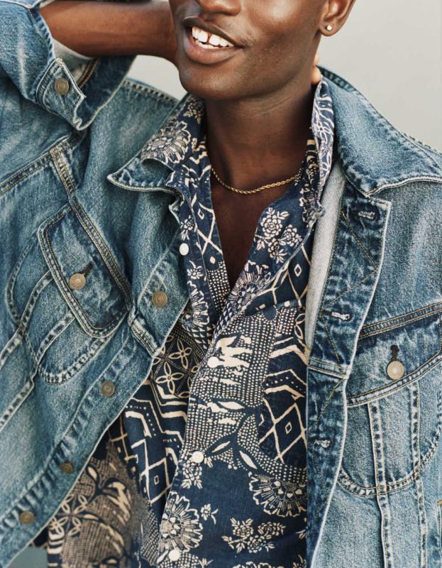 AE Printed Button-Up Poolside Shirt - Blue Mist, M 