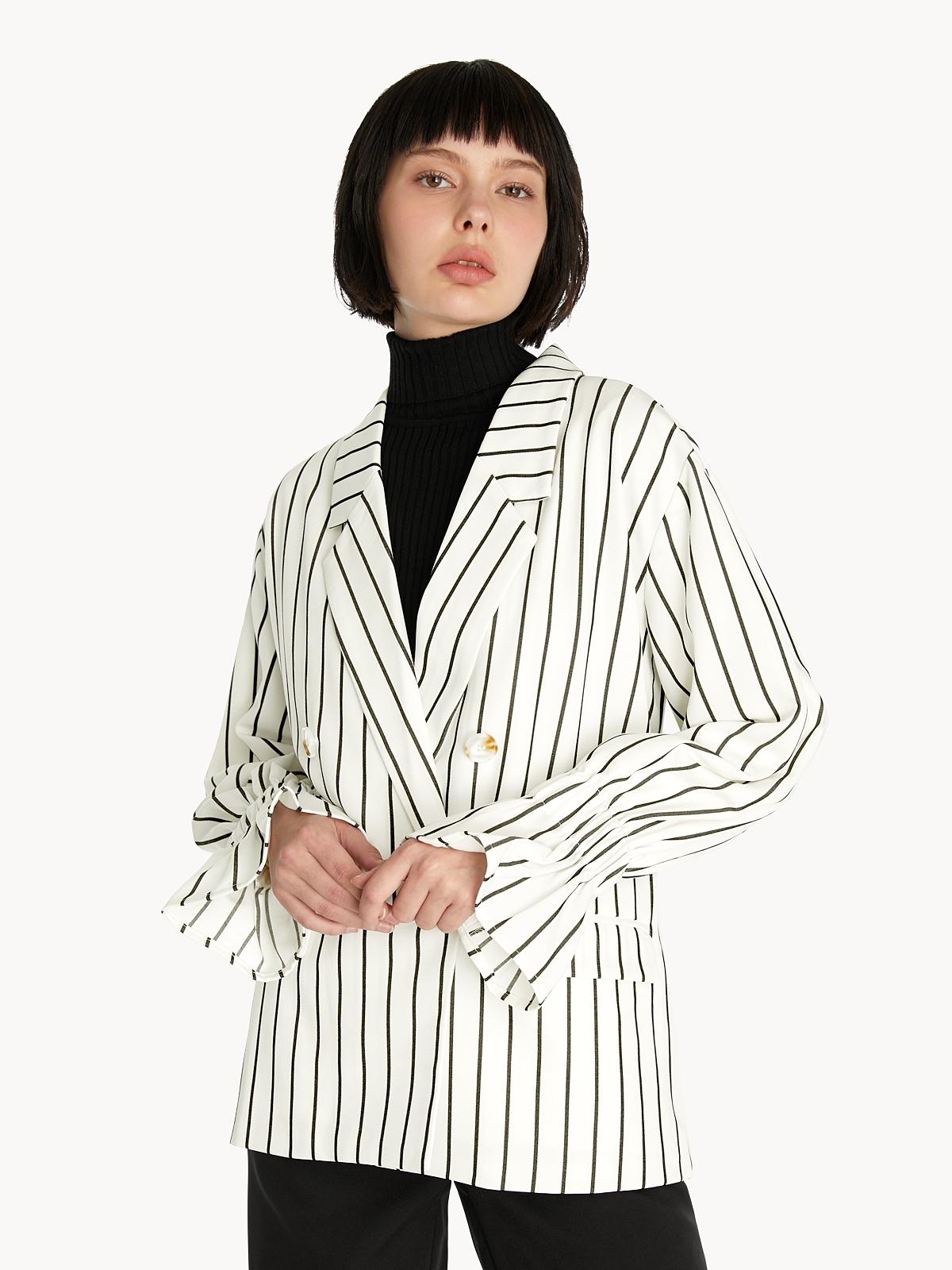 Striped Double Button Blazer - White