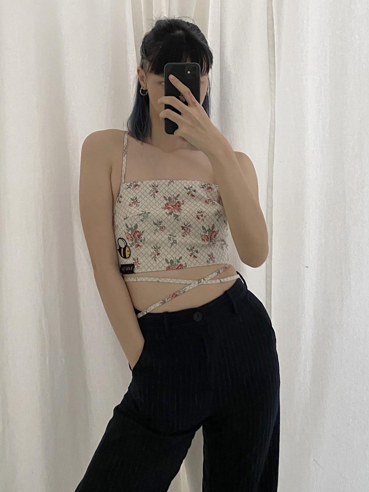 Floral Quilt Bralette - Beige