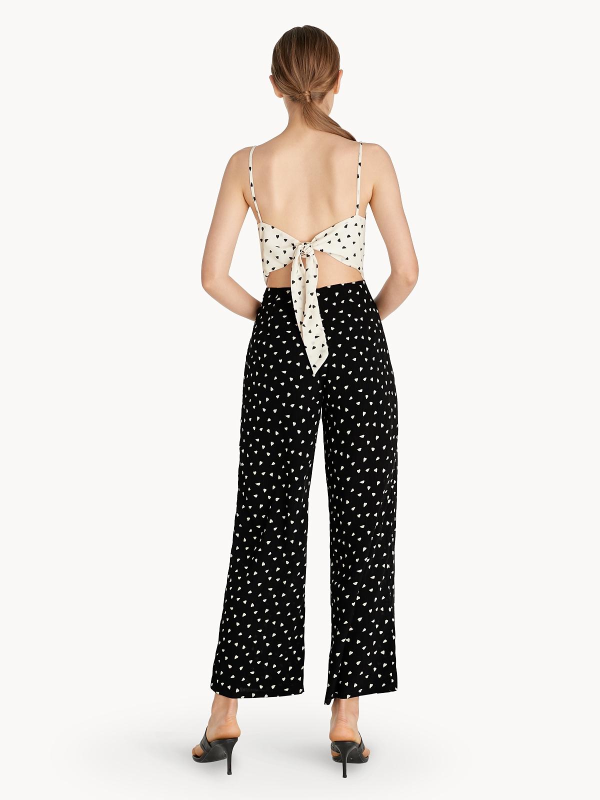 Two Tone Heart Print Jumpsuit - White