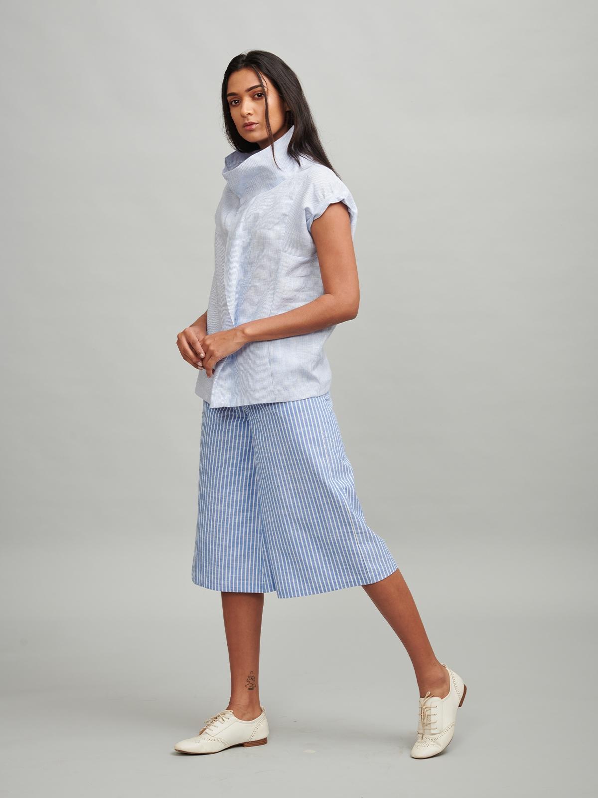 Blue Stripe Culottes - Blue