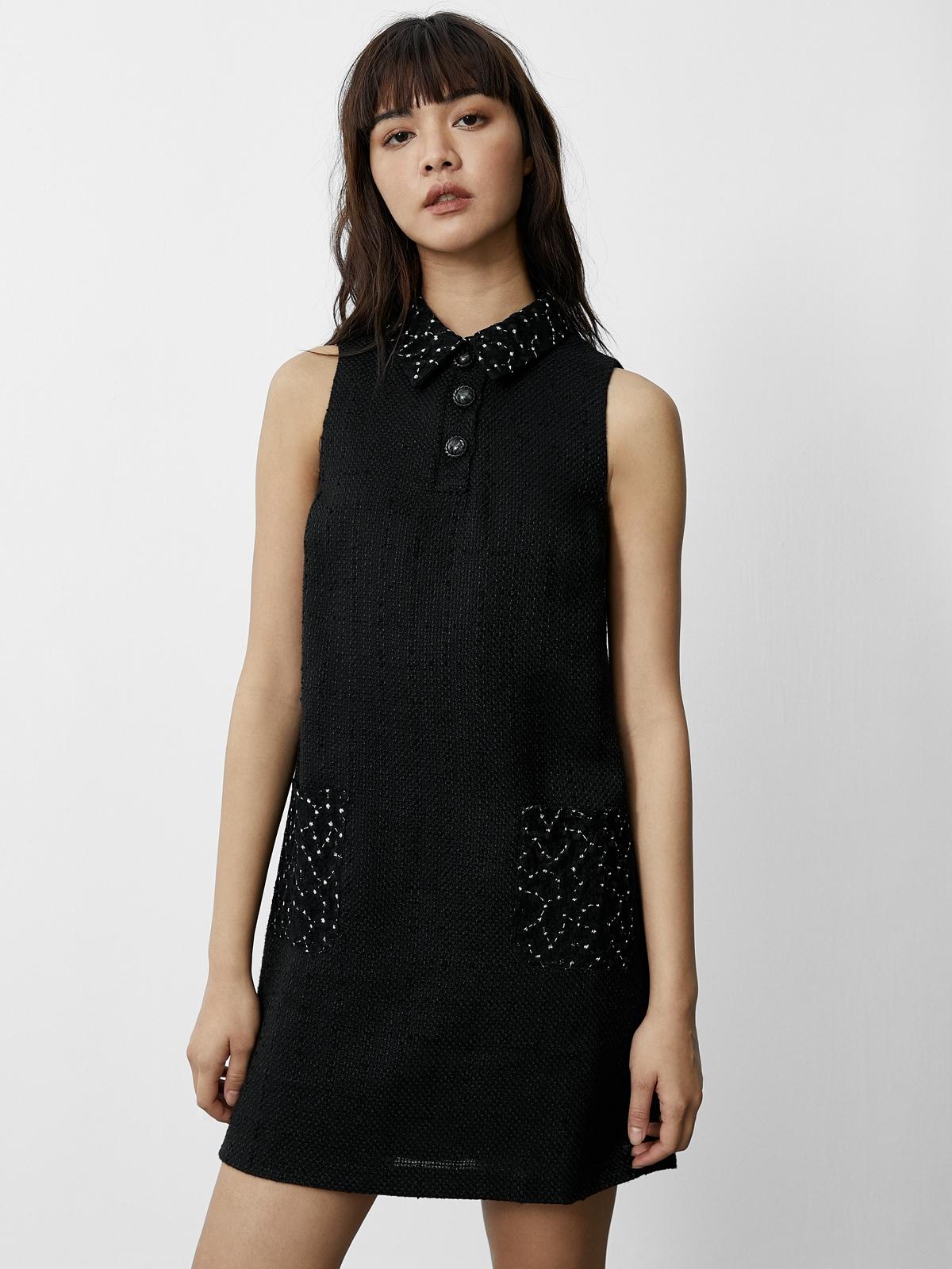 Lace Pockets Sleeveless Dress - Black