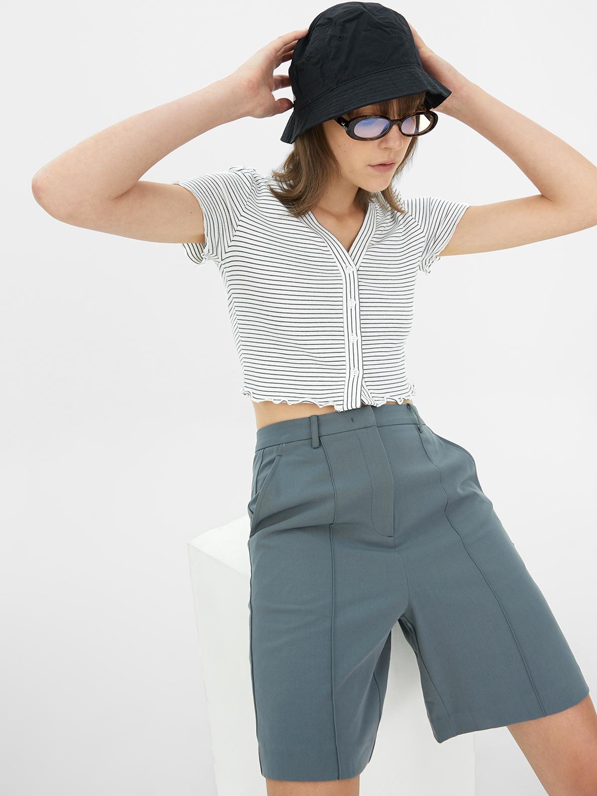 Frilled Hem Short Sleeve Top - Charcol Gray