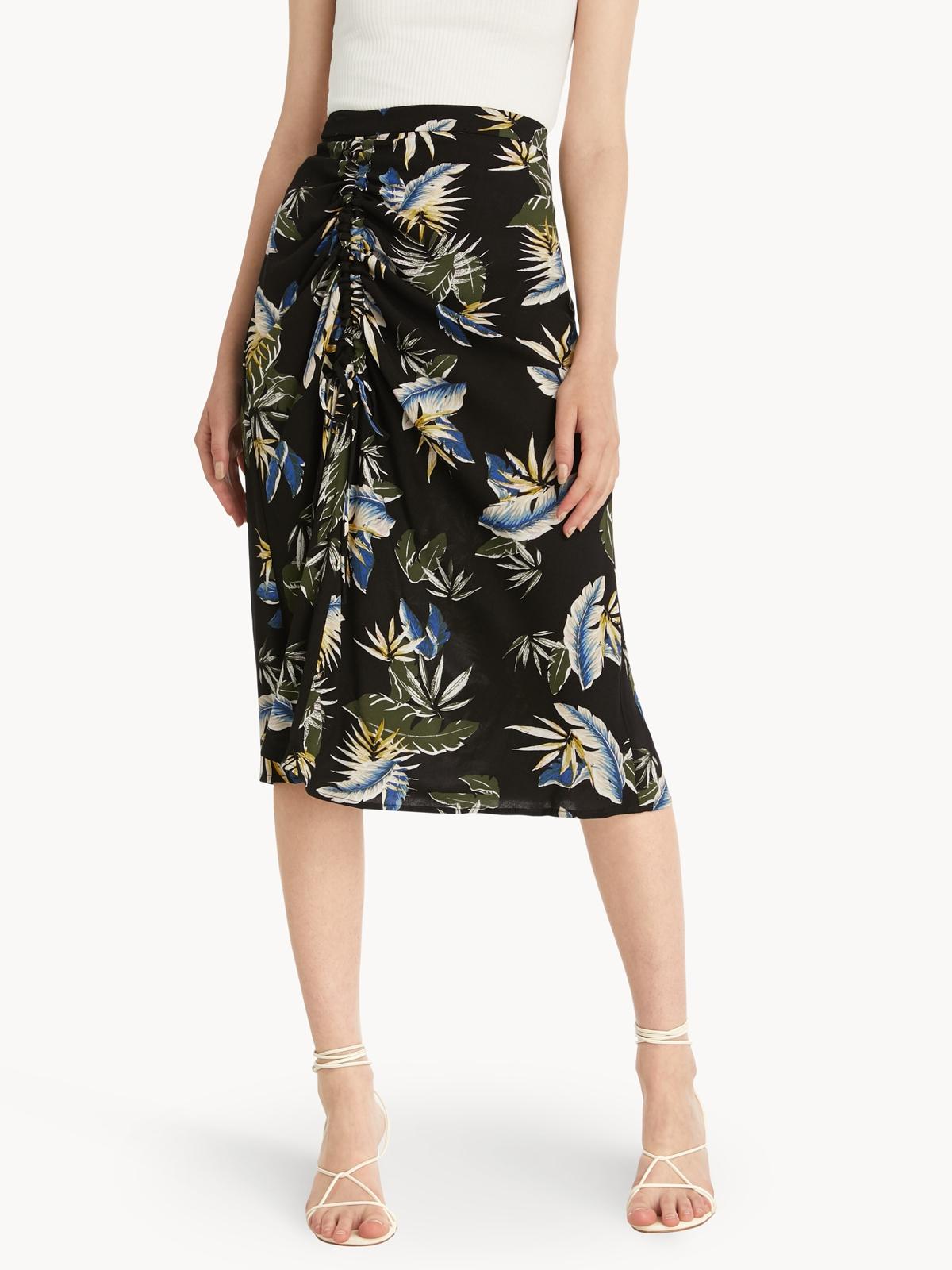 Midi Ruched Front Skirt - Black
