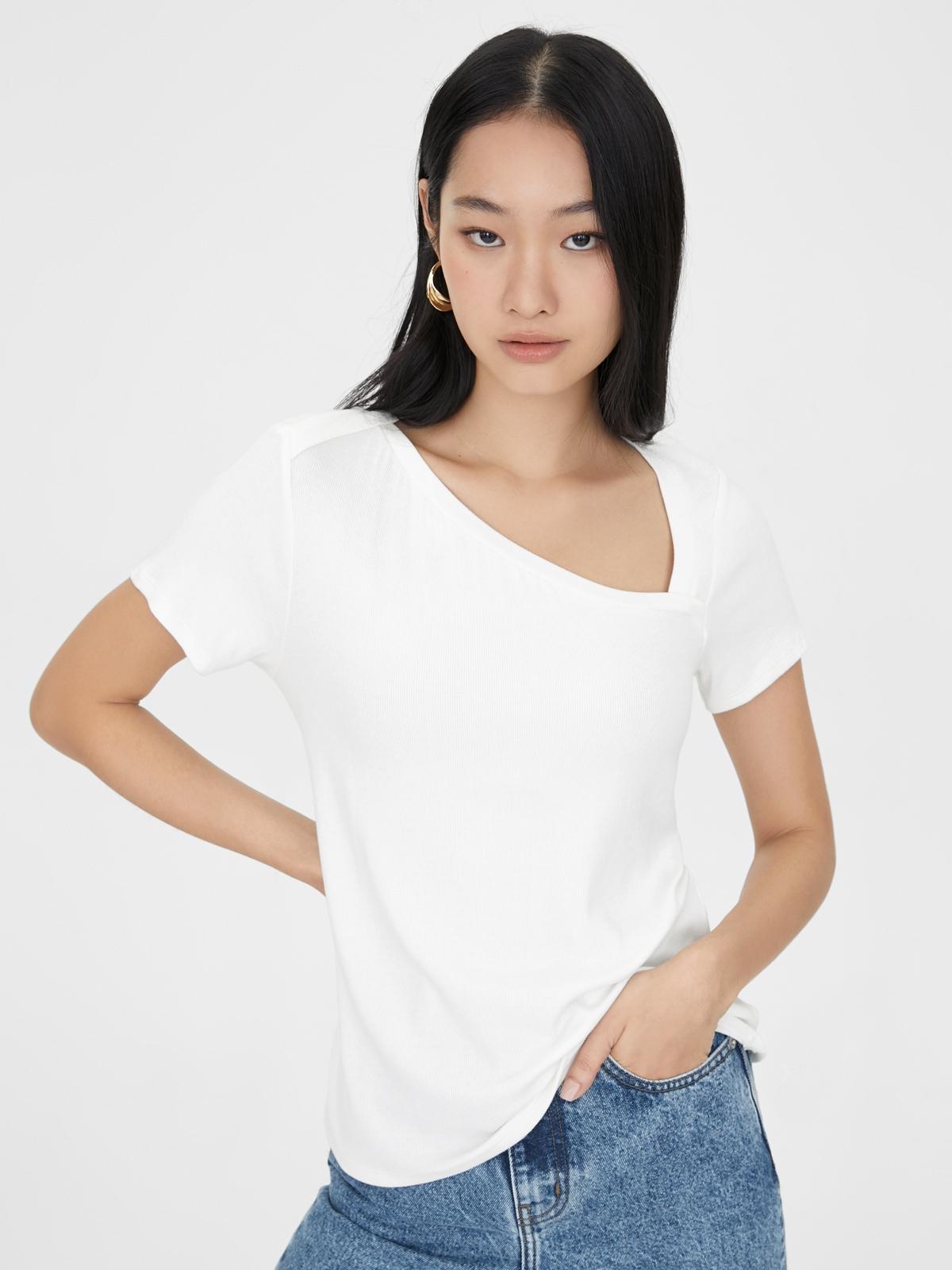 Asymmetric Neck Tee - White