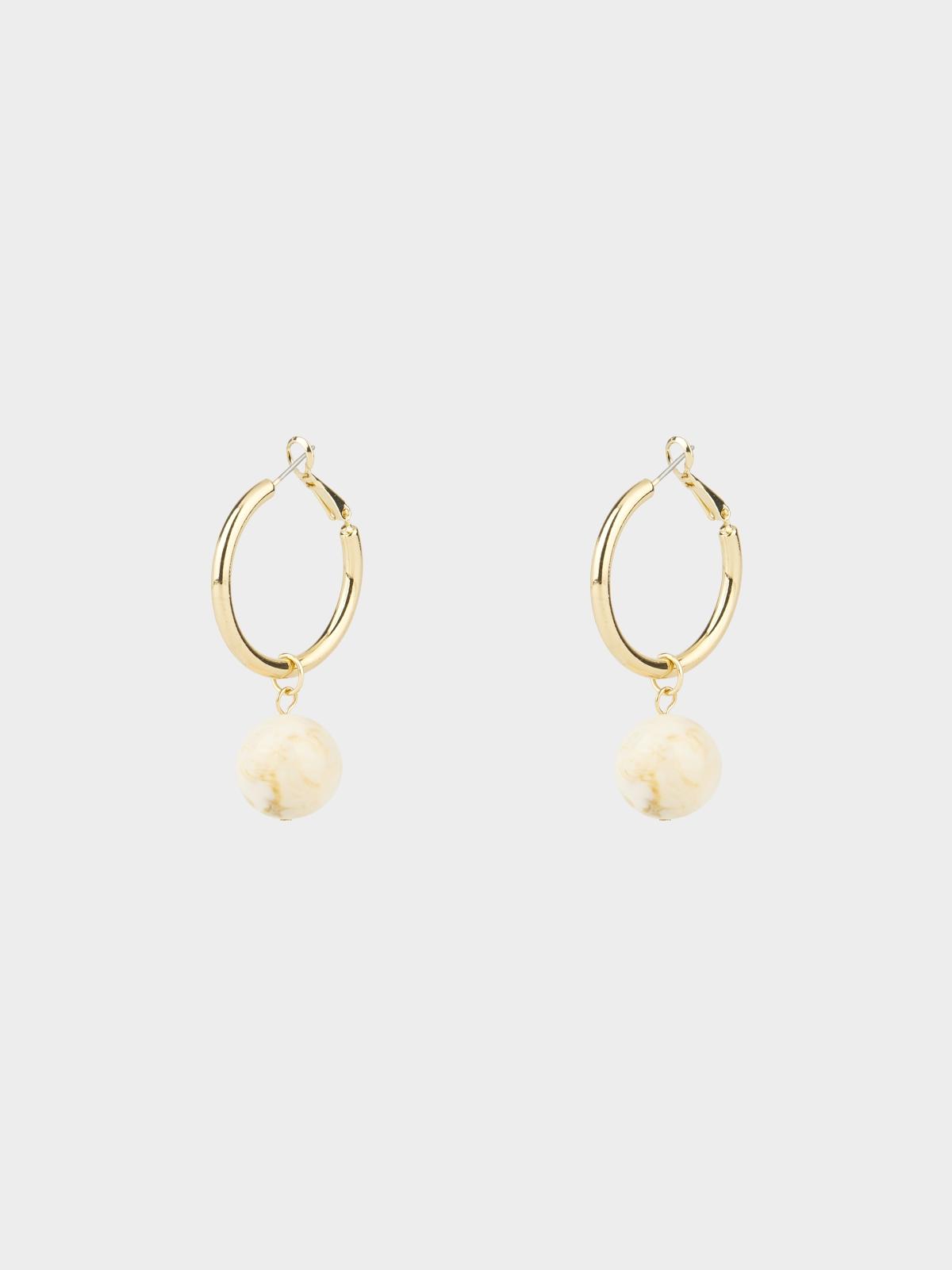Marbled Stone Drop Hoop Earrings - Gold