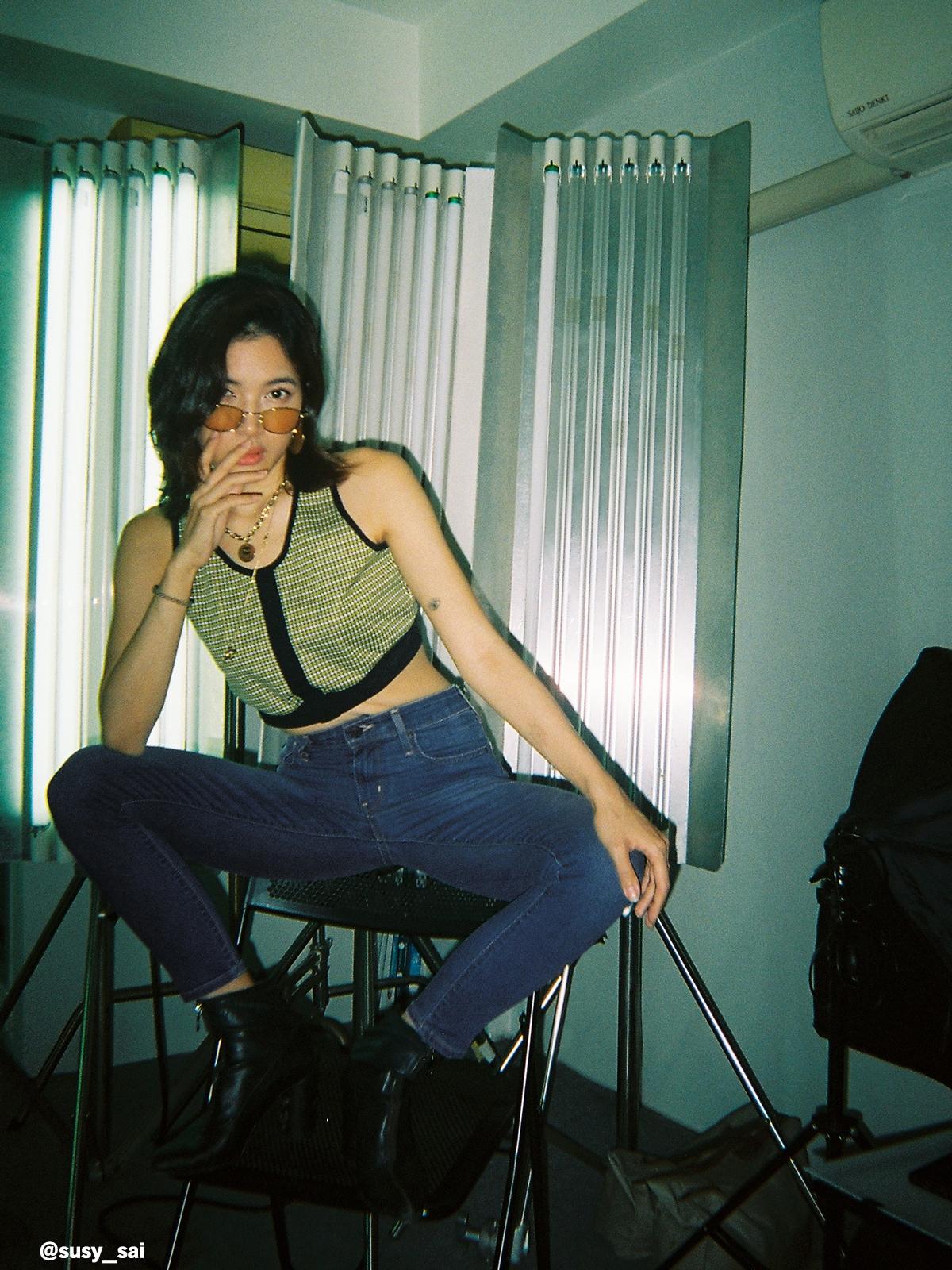 Houndstooth Knit Crop Tank - Yellow