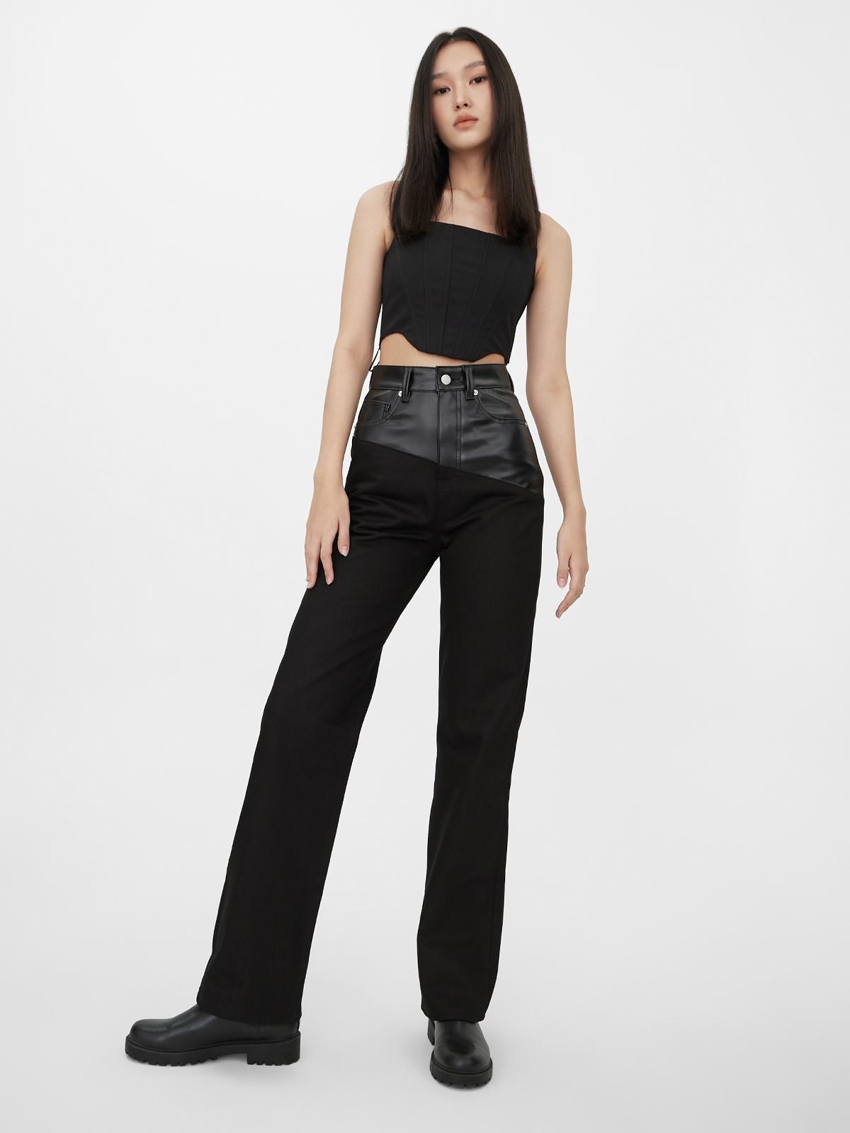 High Waist Asymmetric Leather Jeans - Black High Waist Asymmetric Leather Jeans - Black