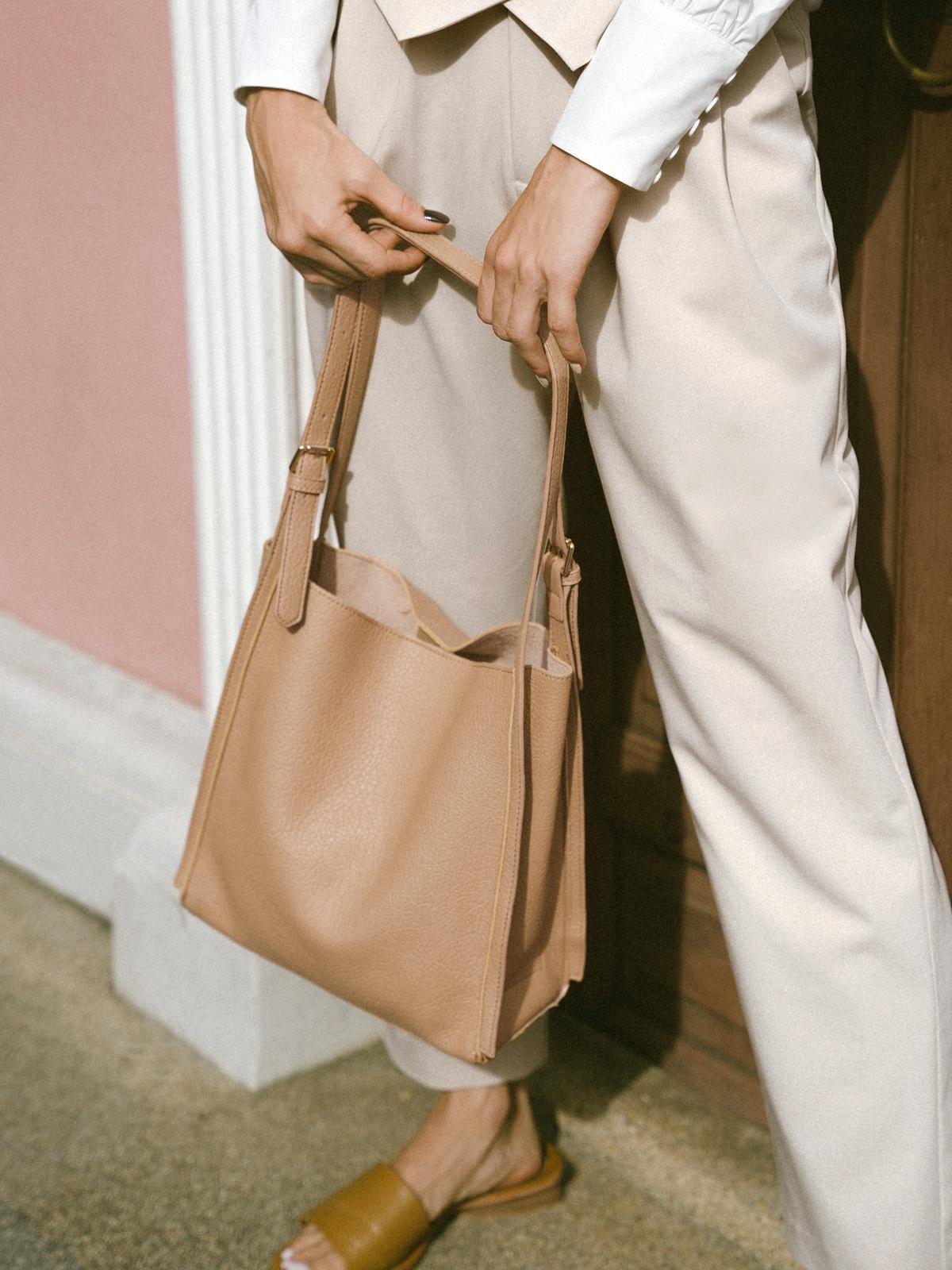 Faux Leather Adjustable Tote - Brown