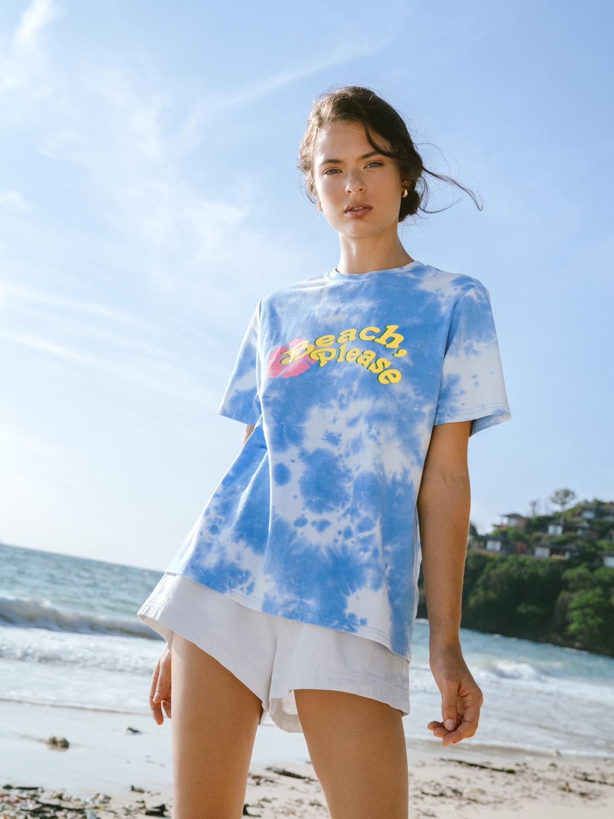 Beach Please Tie Dye Tee - Light Blue