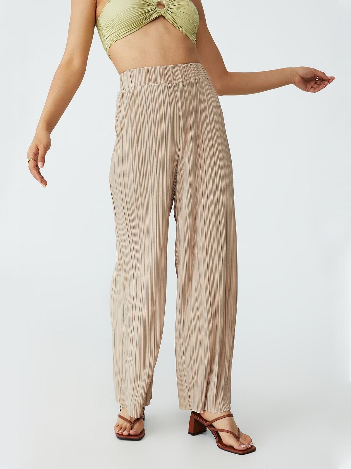 Petite Plisse Pants - Beige