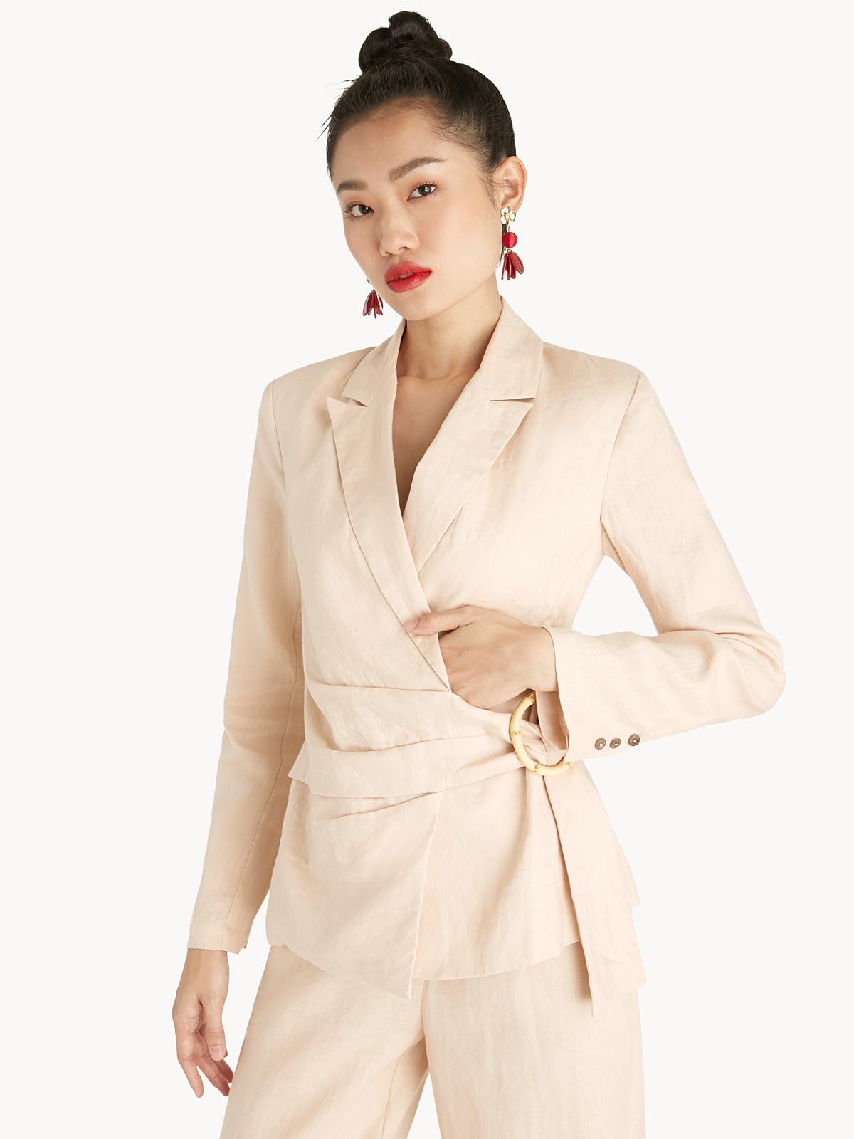 Wooden Ring Wrap Blazer - Beige