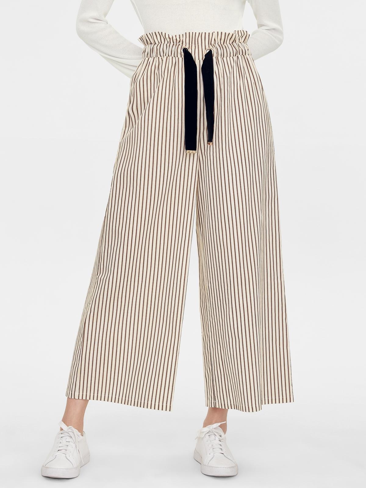 Striped Elastic Waist Pants - Brown
