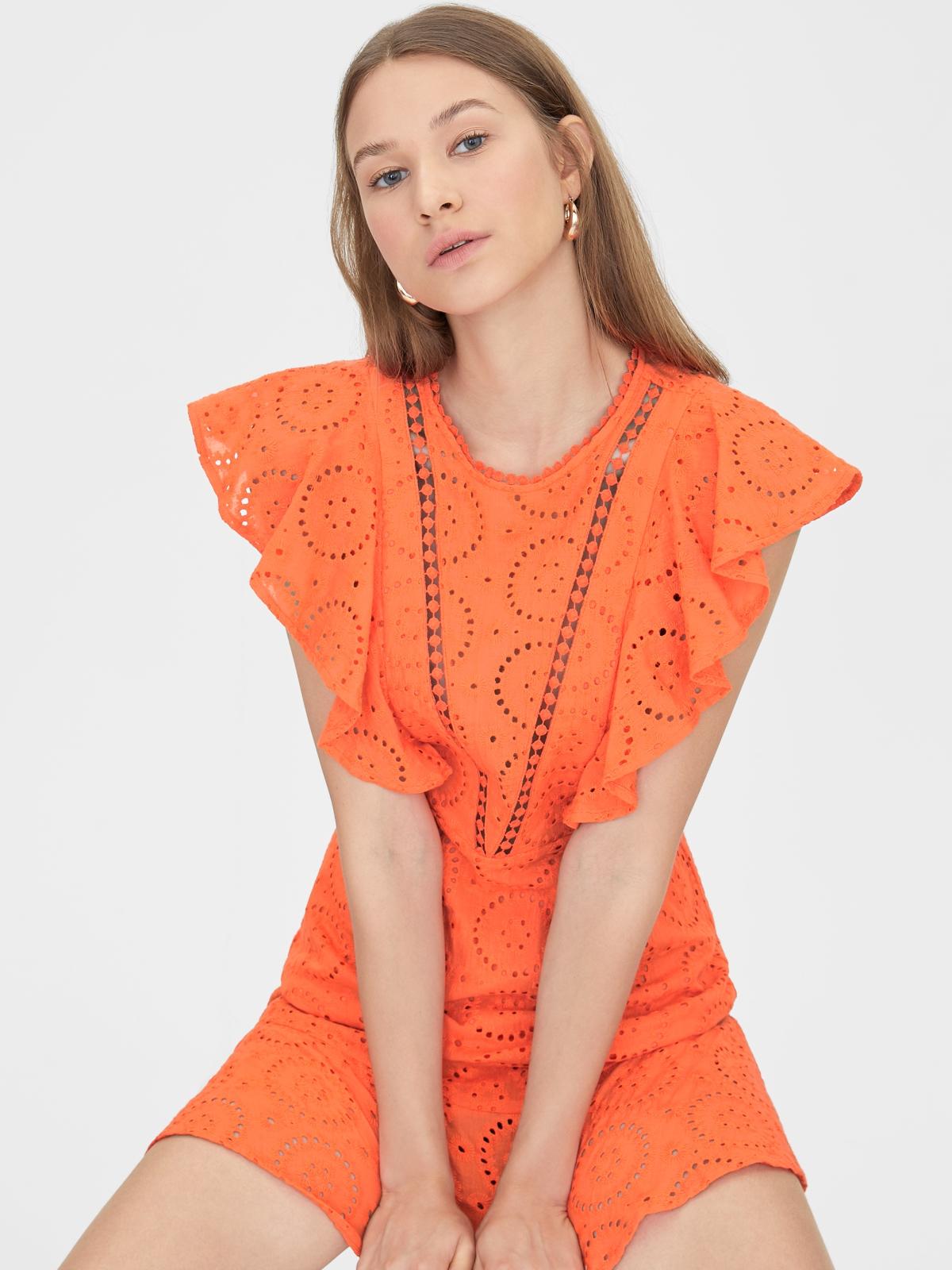Butterfly Sleeves Eyelet Dress - Orange