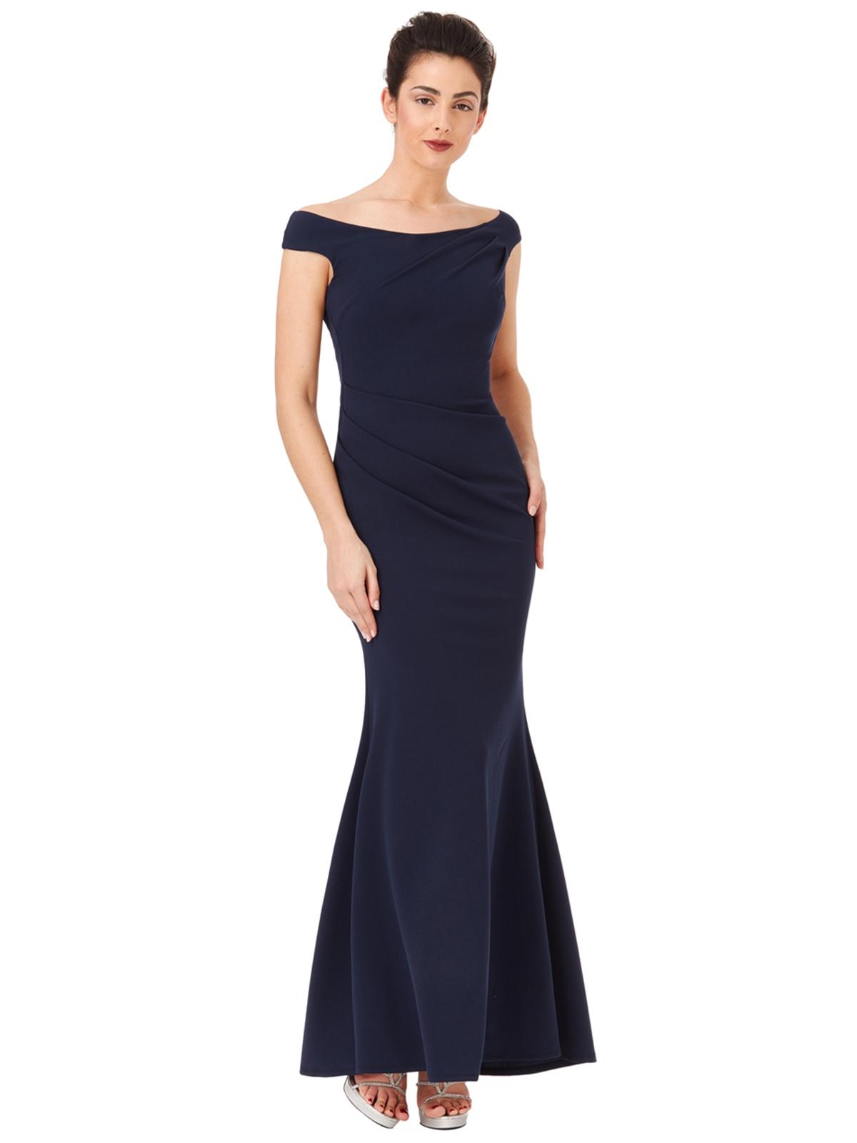Fishtail Maxi Dress with Pleating Detail - Navy