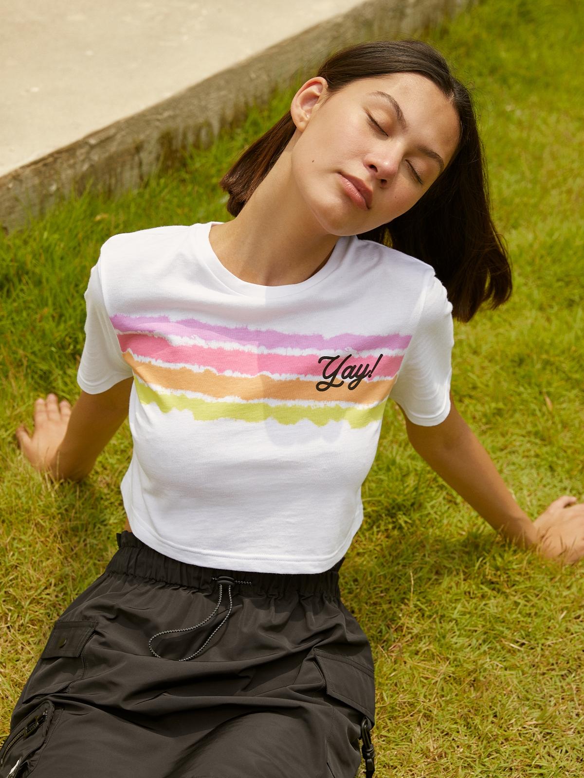 Sustainable Yay Striped Graphic Tee - White