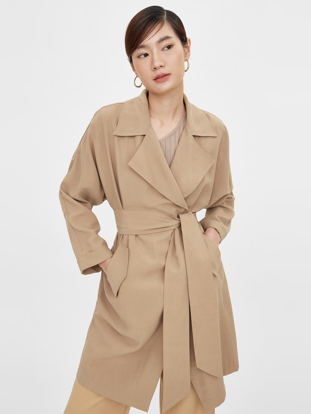 Tie Waist Trench Coat - Brown