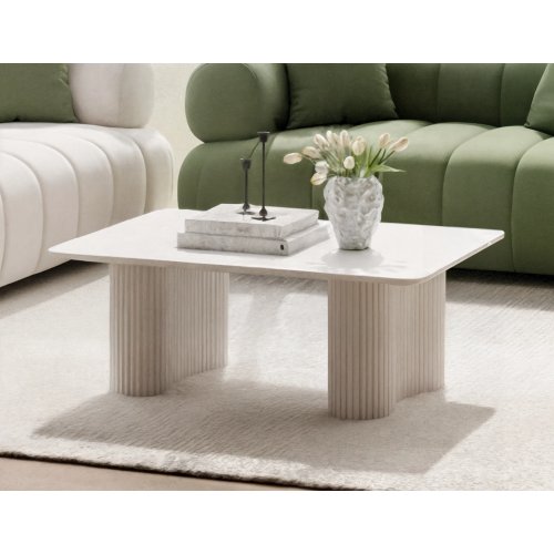 Joyce 120cm Coffee Table with Round Fluted Legs in White