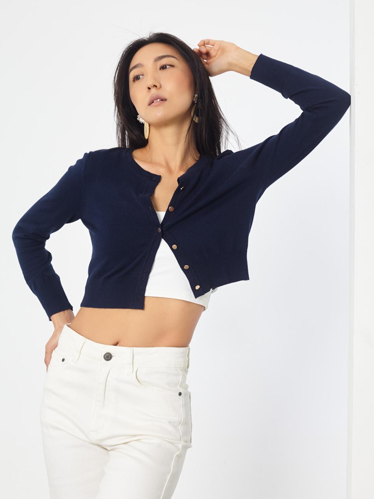 Organic Cotton Cropped Cardigan - Dark Blue