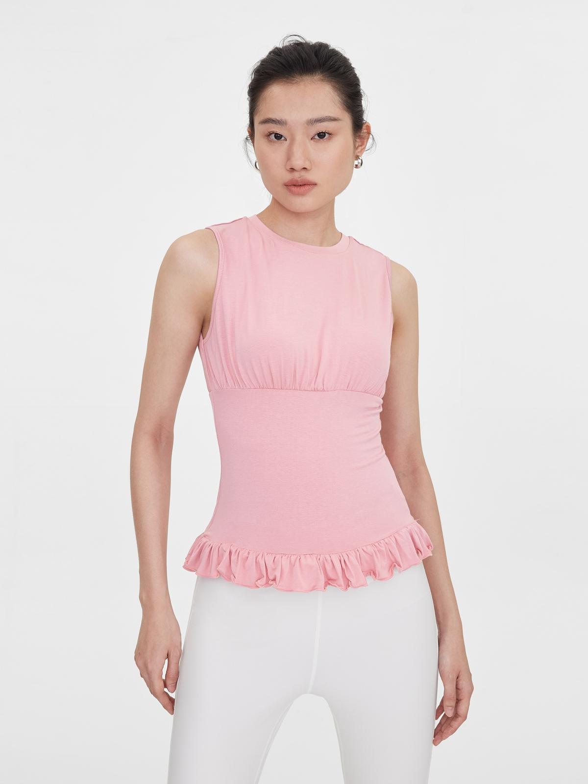 Frill Hem Ruched Tank - Pink