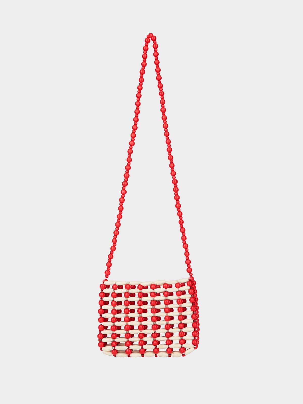 Beaded Square Crossbody Bag - Red