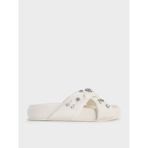Gem & Pearl Flatform Sandals - White