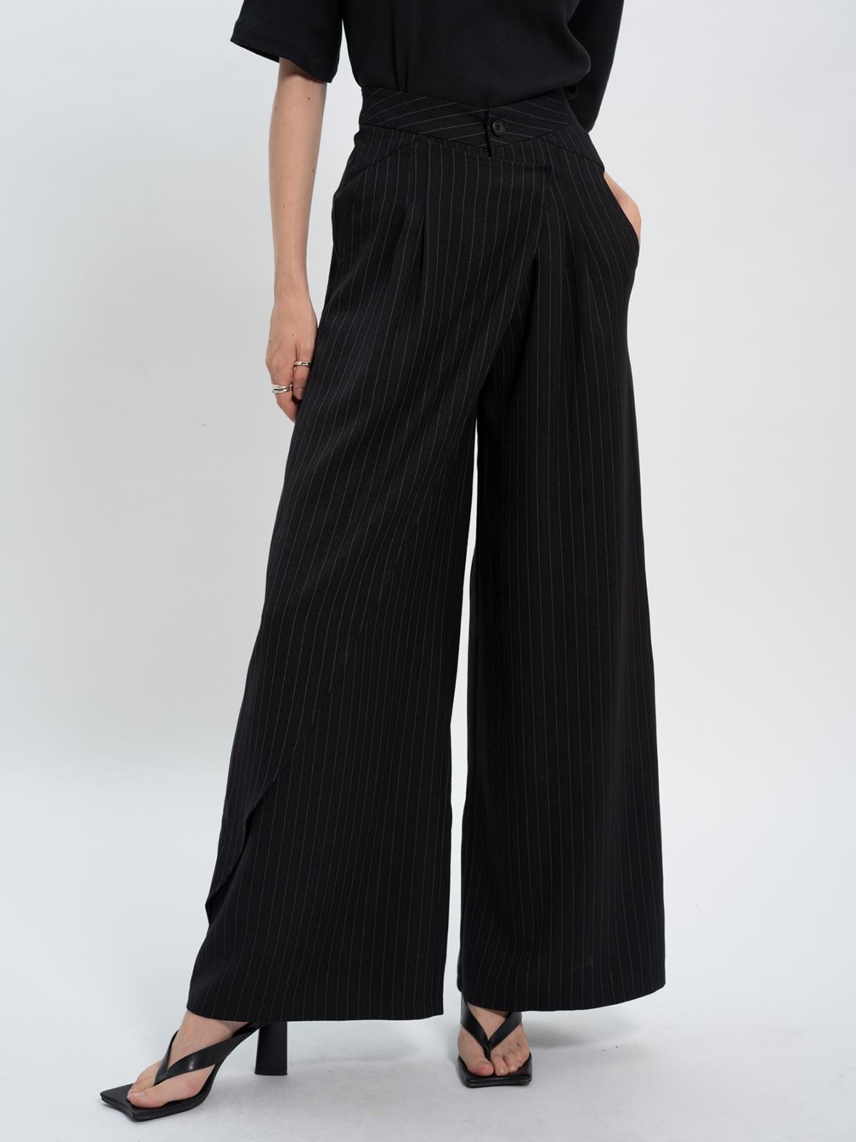 Striped Wrap Palazzo Pants - Multi Color
