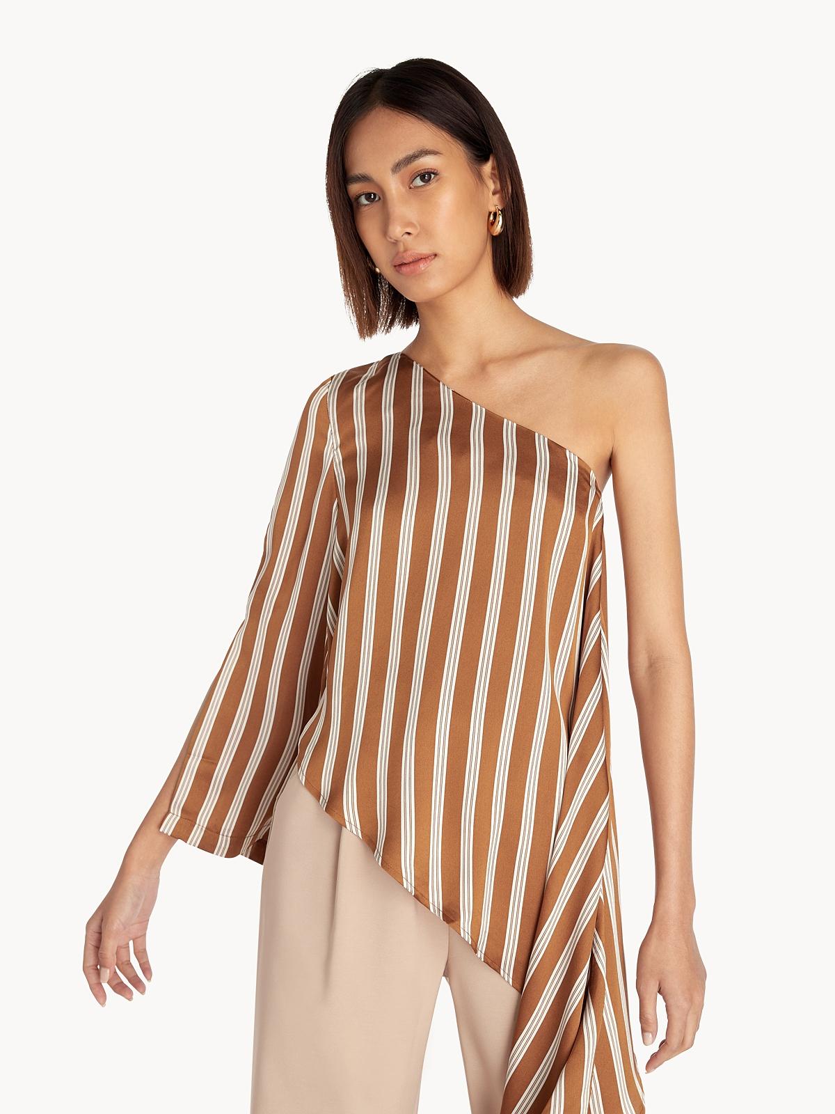 One Shoulder Draped Top - Brown