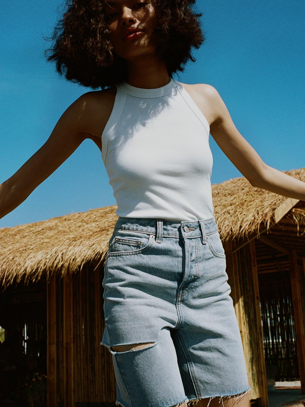 Sustainable Ripped Shorts - Blue