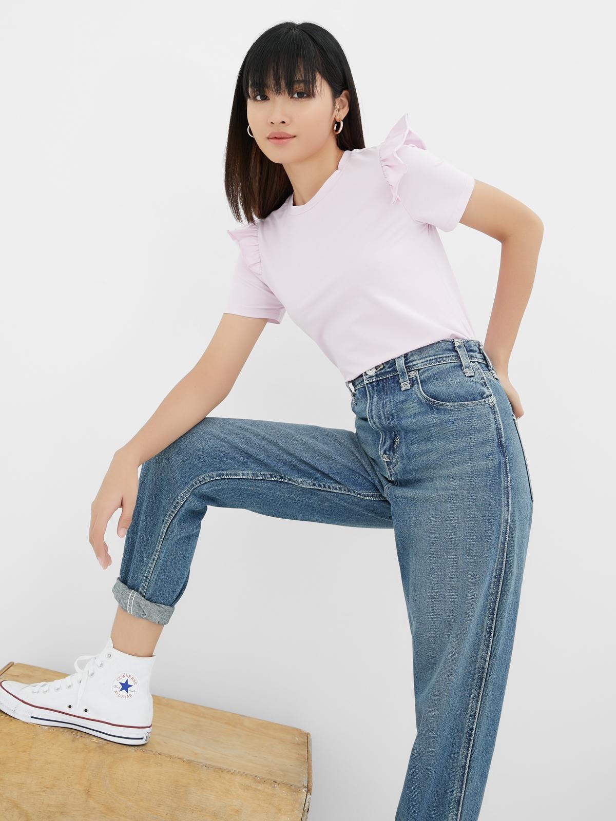 Ruffle Shoulder Basic Tee - Pink