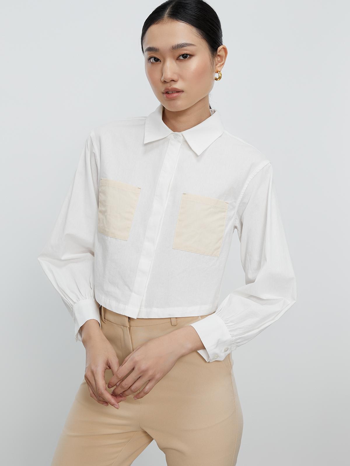 Cuffed Sleeve Cropped Shirt - White