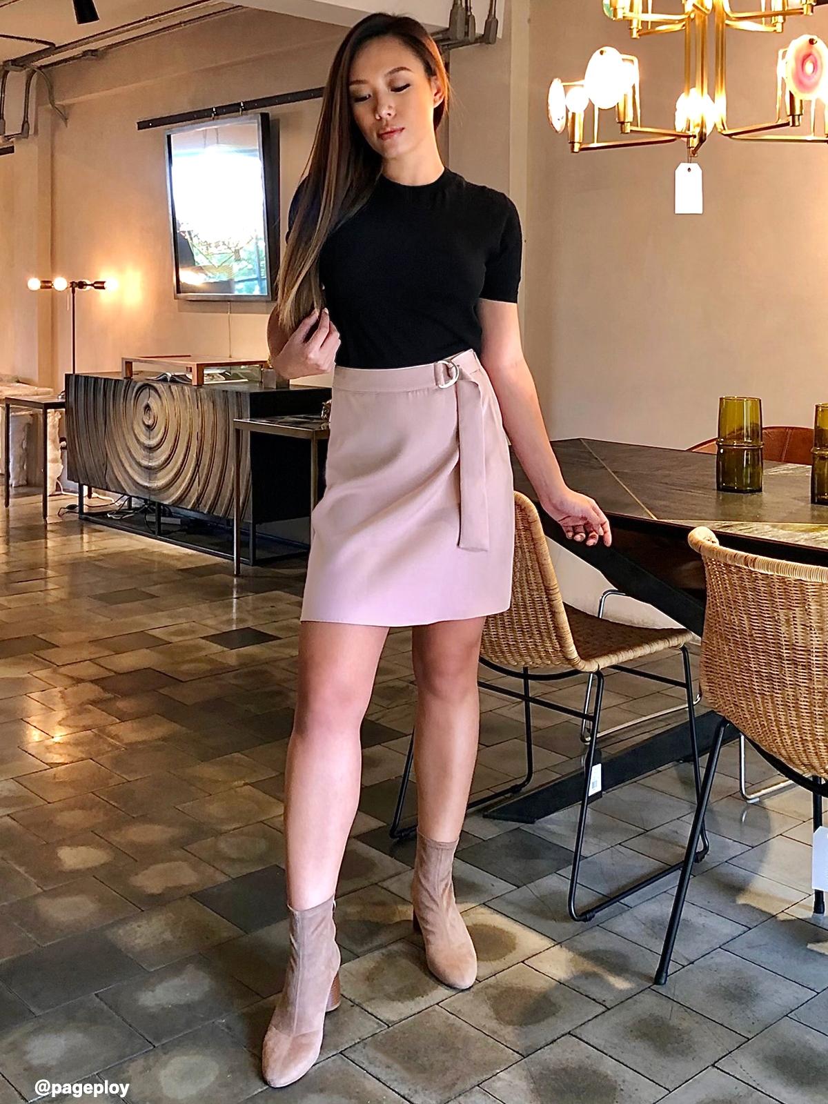 Belted High Waist Skirt - Pink