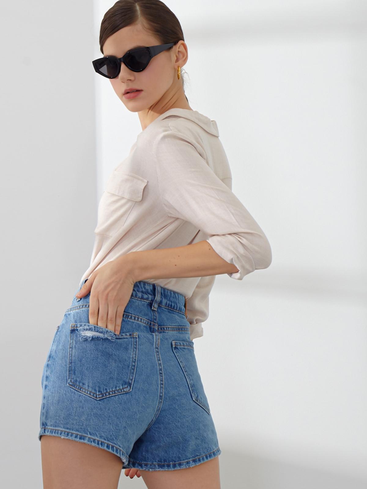 Asymmetrical Denim Skort - Blue