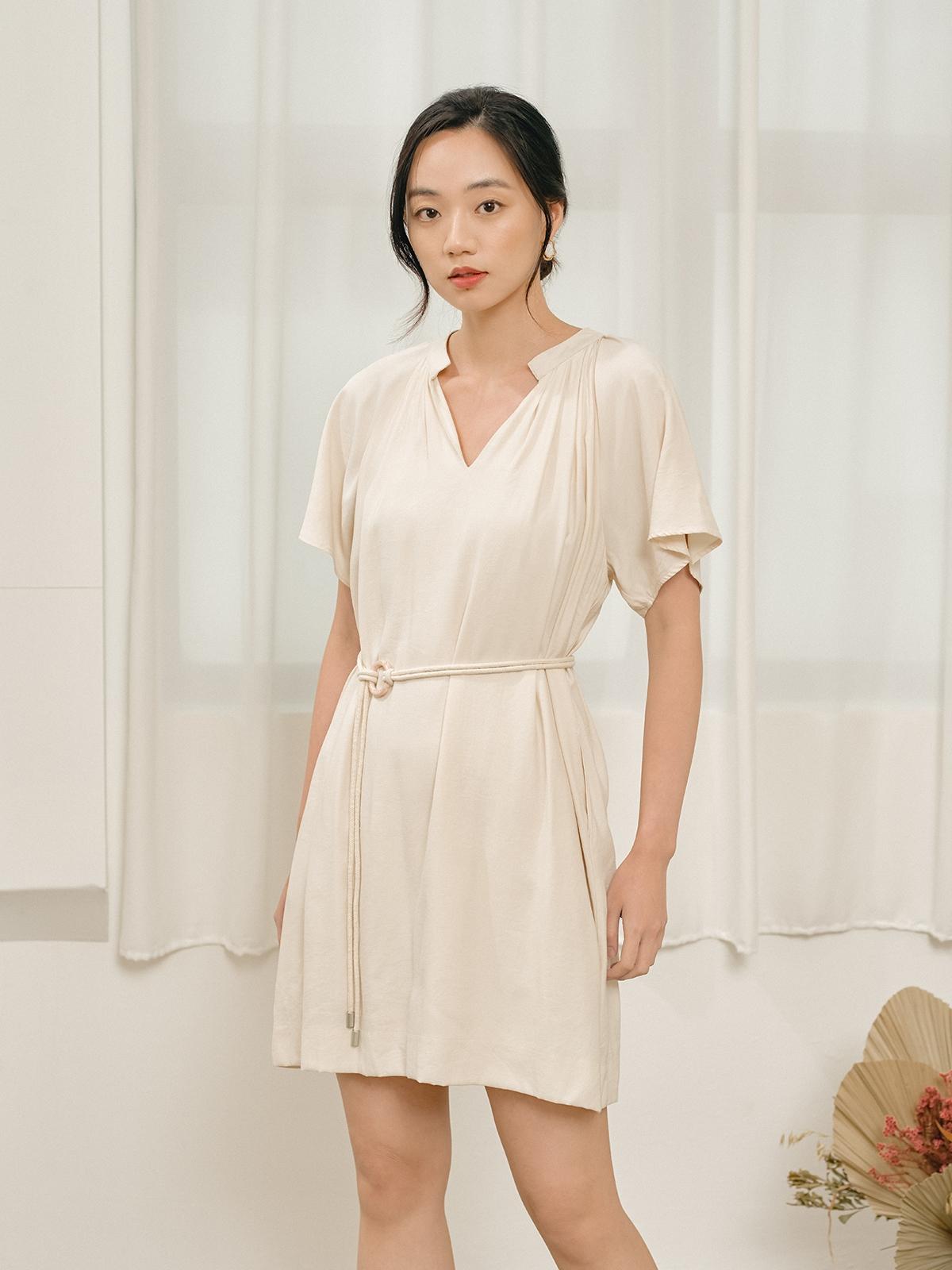 Ruffled Sleeve Mini Dress - White