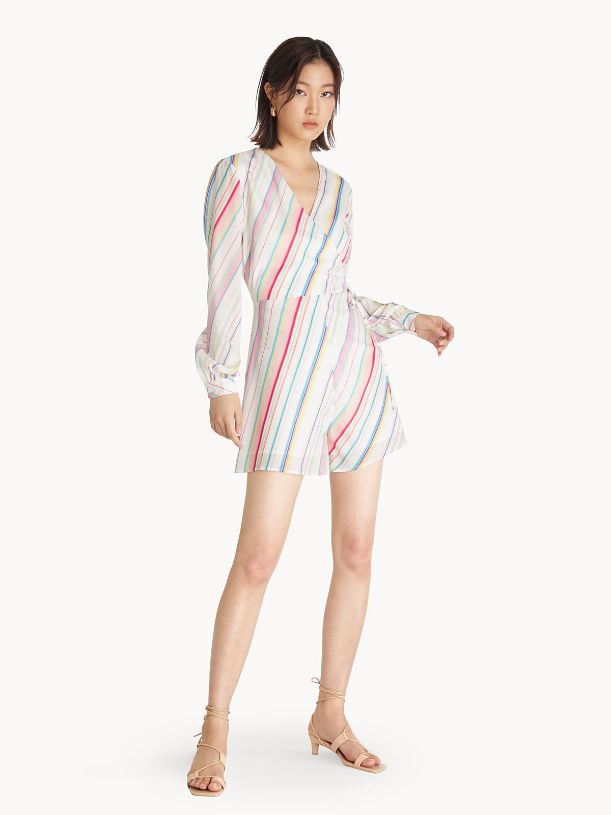 Multi Color Stripe Romper - White