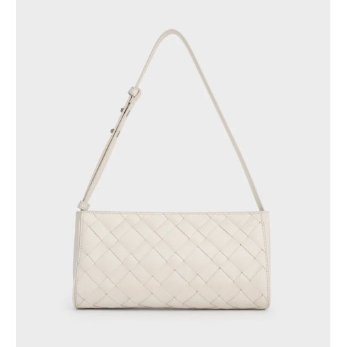 Ivette Woven Elongated Shoulder Bag - Cream