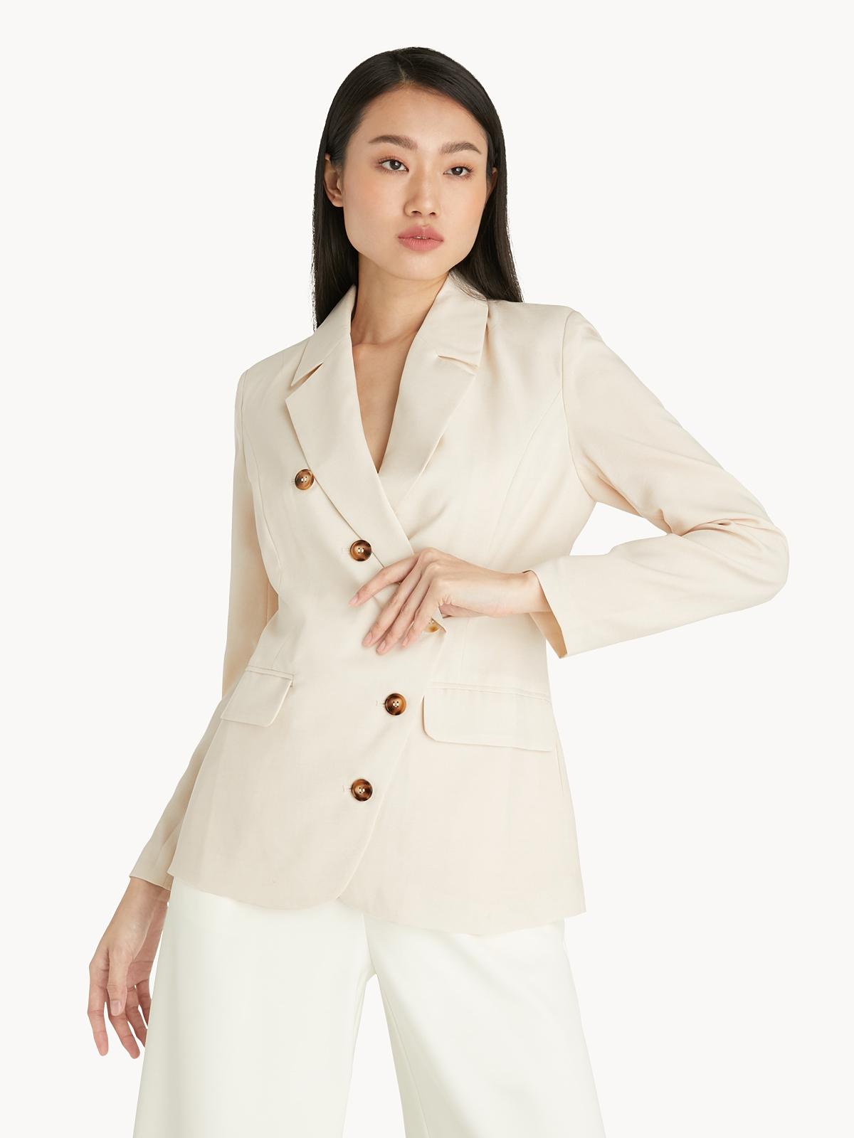 Asymmetric Button Up Blazer - Cream
