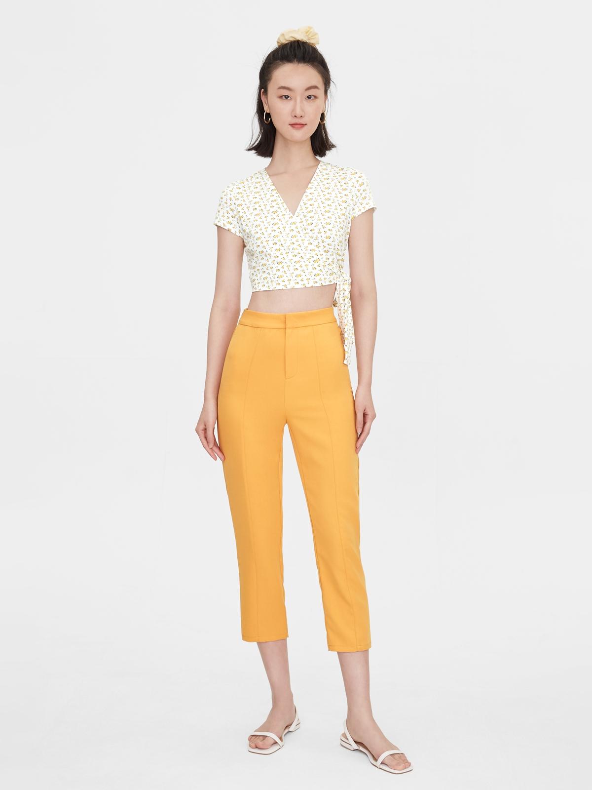 Cropped Skinny Cigarette Pants - Mustard