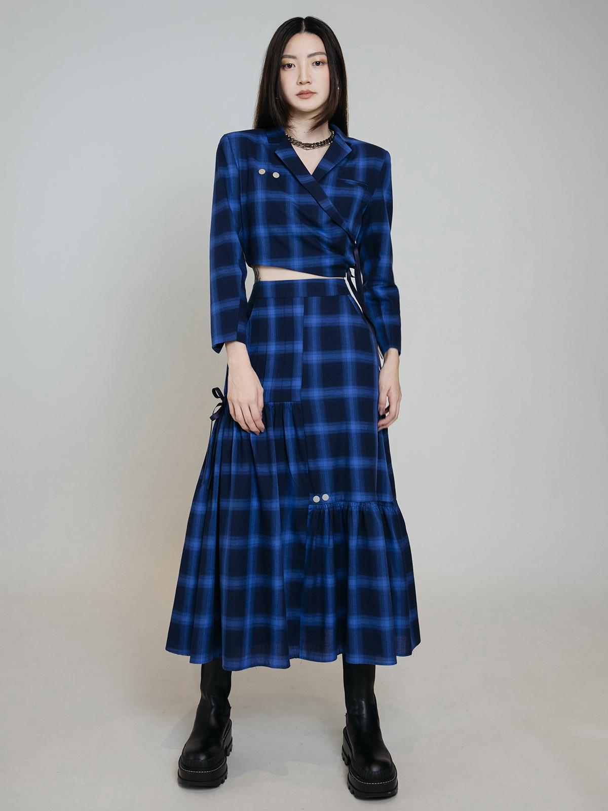 Nala Crop Blazer - Blue Checkered